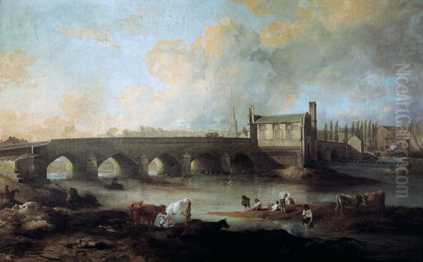 Wakefield Bridge and Chantry Chapel Oil Painting by Philip Reinagle