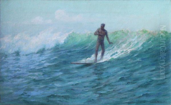 Lone Surfer Oil Painting by Lionel Walden