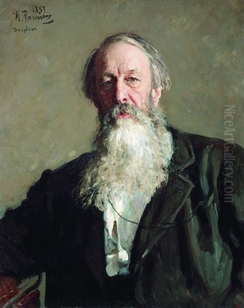 Portrait of Vladimir Vasilievich Stasov, Russian art historian and music critic. Oil Painting by Ilya Repin