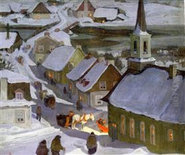 midnight-mass Oil Painting by Clarence Gagnon