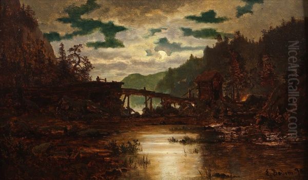 River with sawmill Oil Painting by Erik Bodom