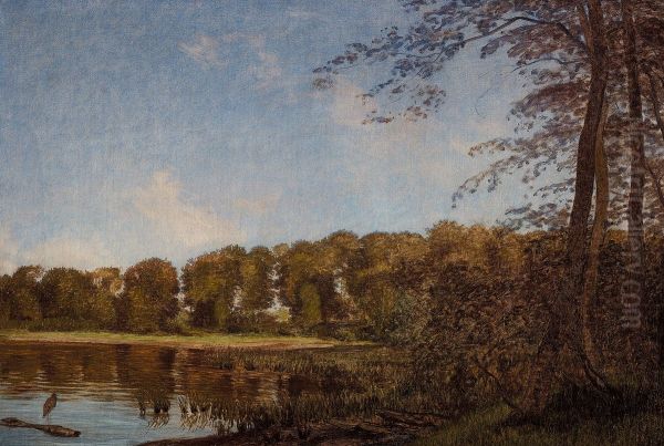 Forest lake at Gurre. Oil Painting by P. C. Skovgaard