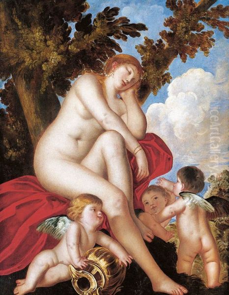 Sleeping Venus with Putti Oil Painting by Alessandro Varotari