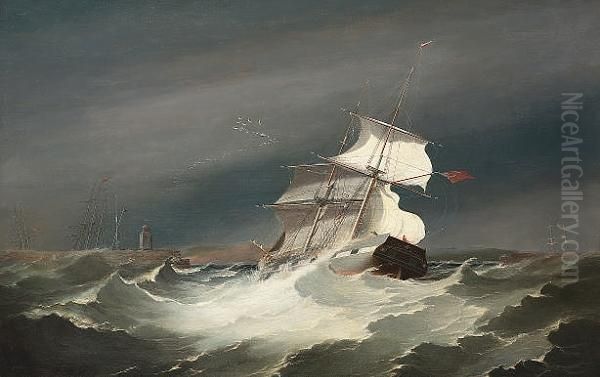 The 'united Kingdom' Of Sunderland Running Into Swansea Harbour In A Gale Oil Painting by George Cambers