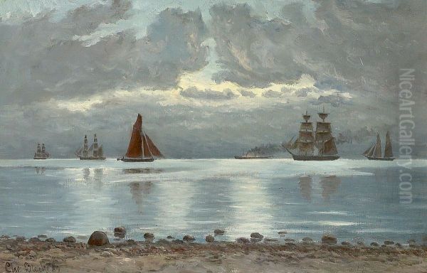 Ships in the Sound. Oil Painting by Christian Blache