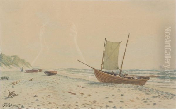 Boats on a beach. Oil Painting by Christian Blache