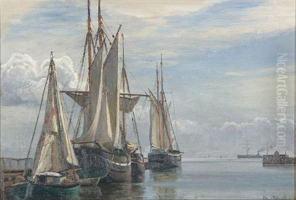 View from the port of Dragor. Oil Painting by Christian Blache