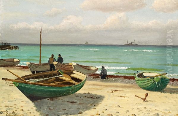 Boats on the beach. Oil Painting by Christian Blache