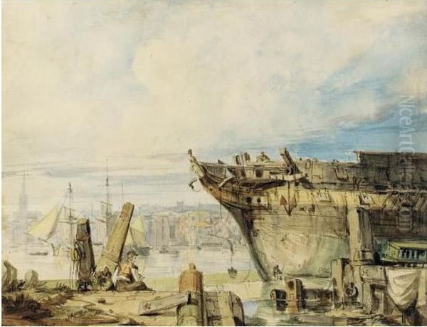 A Shipyard On The Thames Oil Painting by George Cambers