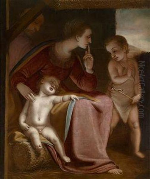 The Holy Family With The Infant John The Baptist Oil Painting by Luca Cambiaso