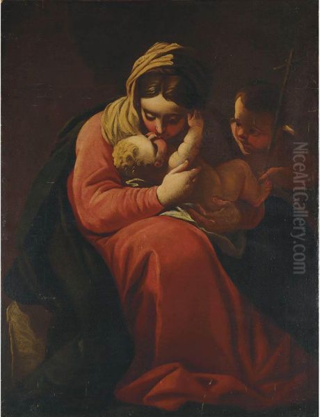 Madonna And Child With Saint John The Baptist Oil Painting by Luca Cambiaso