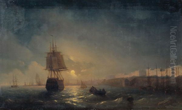 View of Odessa on a moonlit night Oil Painting by Ivan Aivazovsky