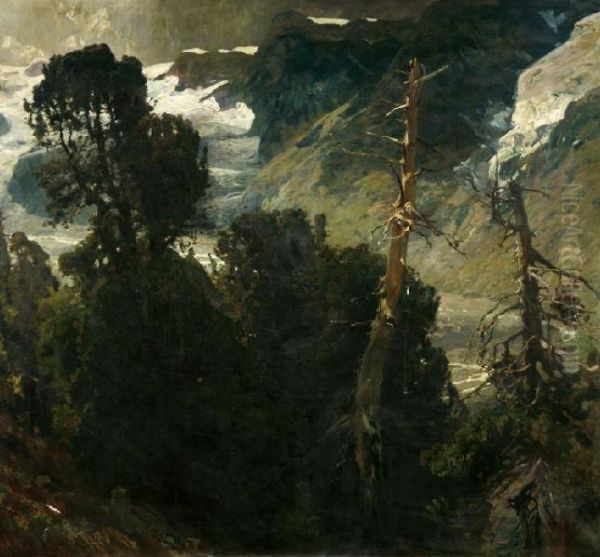 A forest near Zermatt Oil Painting by Eugen Bracht