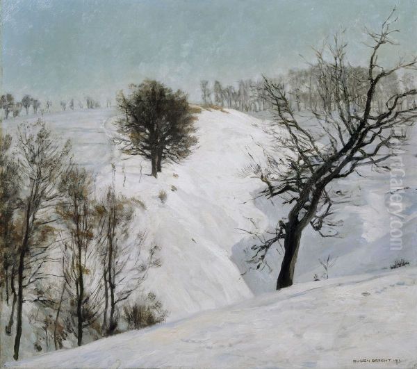 Verschneite Felder ( Wechselburg an der Mulde) Oil Painting by Eugen Bracht