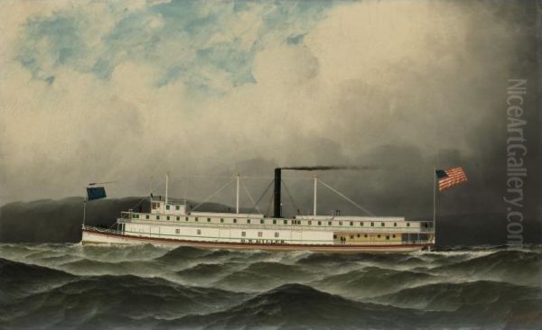 D.S. Miller, Hudson River steamboat. Oil Painting by Antonio Jacobsen