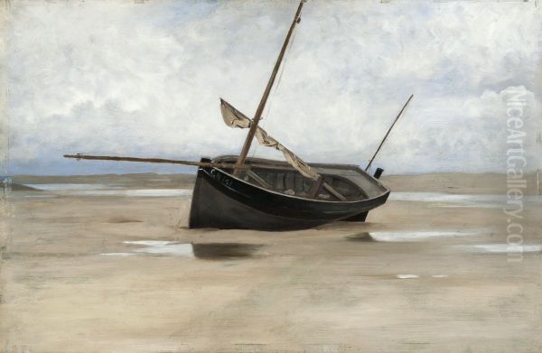 Boat on Shore Oil Painting by August Hagborg