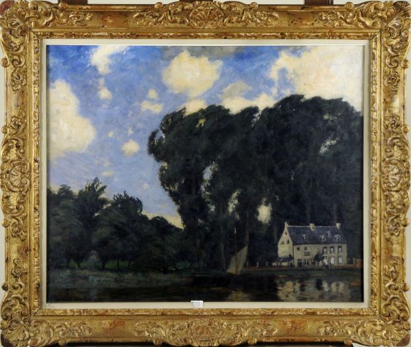 La Meuse A Dave Oil Painting by Louis Gustave Cambier