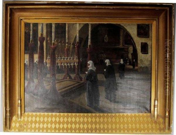 Interieur D'eglise A Jerusalem. Oil Painting by Louis Gustave Cambier