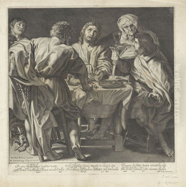 Christ is recognized while breaking the bread (Luke 24:30-31) Oil Painting by Willem Isaacsz Swanenburg