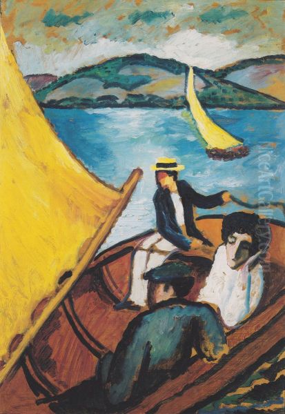 Sailing boat on the Tegernsee Oil Painting by August Macke