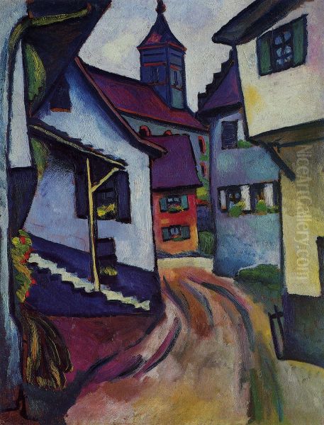 Rue avec eglise a Kandern Oil Painting by August Macke