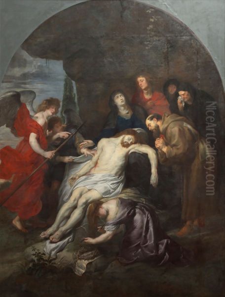 The lamentation of Christ with Saint Francis, 1617-1620 Oil Painting by Peter Paul Rubensand workshop