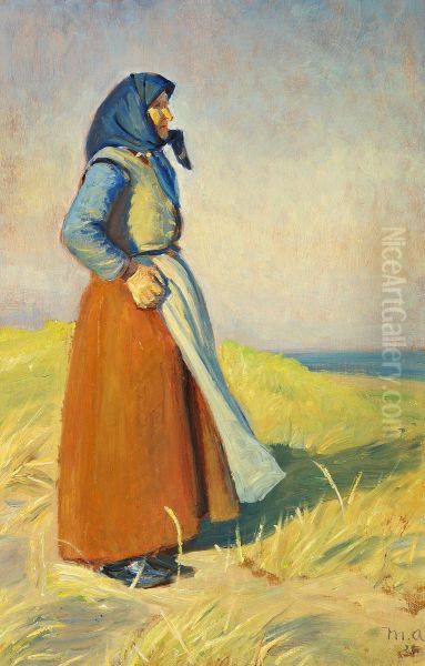 A woman of Skagen on the dunes. Oil Painting by Michael Peter Ancher