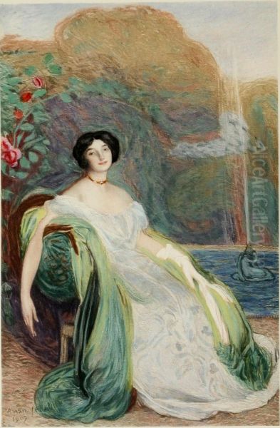 Portrait de Mademoiselle V. G. Oil Painting by Edmond Aman-Jean