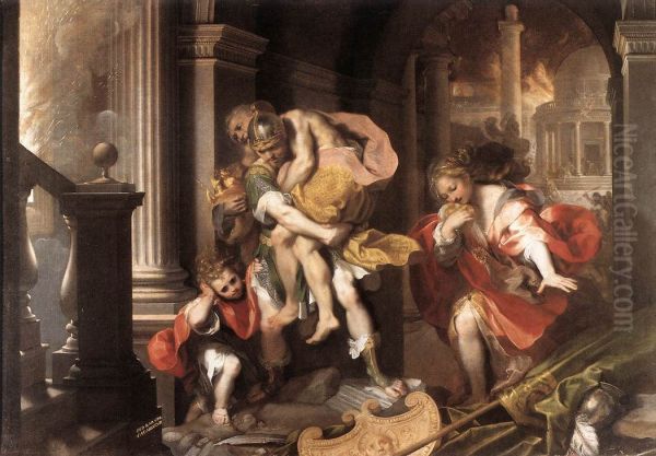 Fuga di Enea da Troia e San Girolamo Oil Painting by Federico Barocci