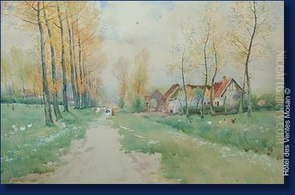 Paysage De Campagne Anime Oil Painting by Jean Cambresier