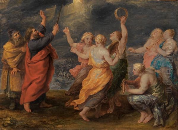 Moses, Aaron and Miriam and other women celebrate the crossing of the Red Sea (Exodus 15: 1-21) Oil Painting by Peter Paul Rubens