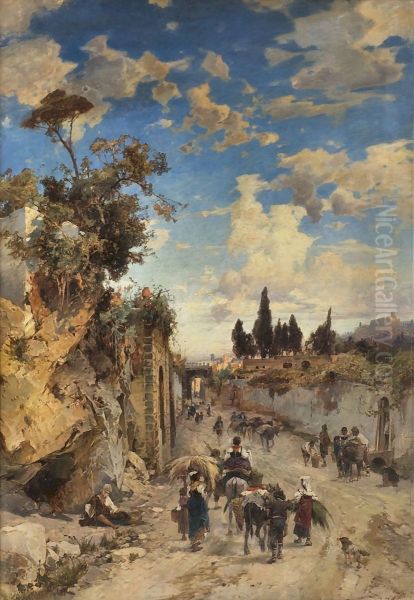 Peasants on the Way to Town Oil Painting by Franz Theodor Aerni