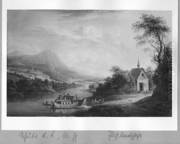 River-landscape with chapel Oil Painting by Theodor Christoph Schuz