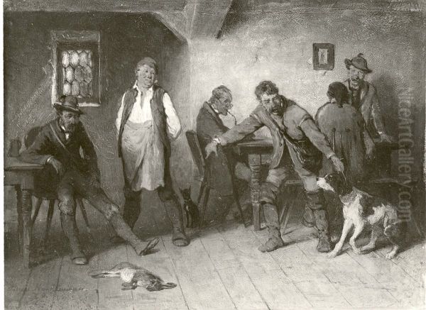 Jager mit Hund im Wirtshaus Oil Painting by Hugo Kauffmann