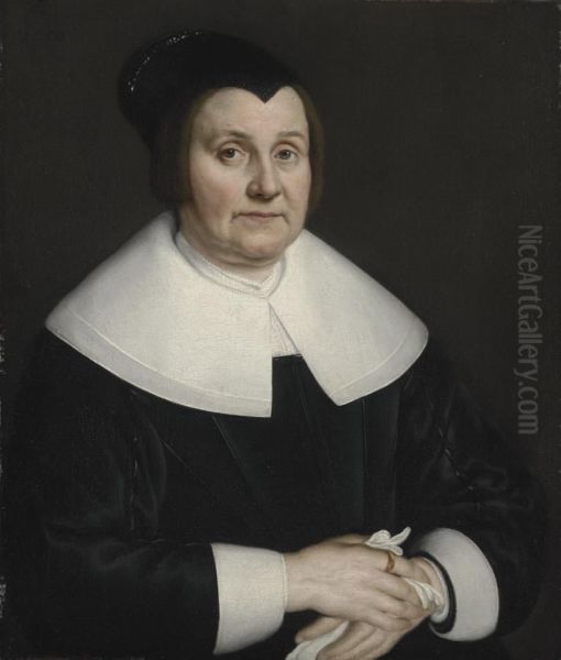 Portrait Of A Lady, Half-length, In A Black Dress Oil Painting by Adam Camerarius