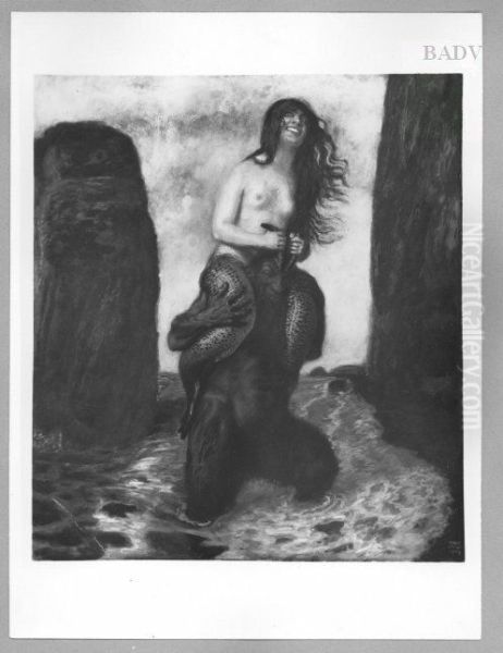 Rape of a maremaid Oil Painting by Franz Stuck