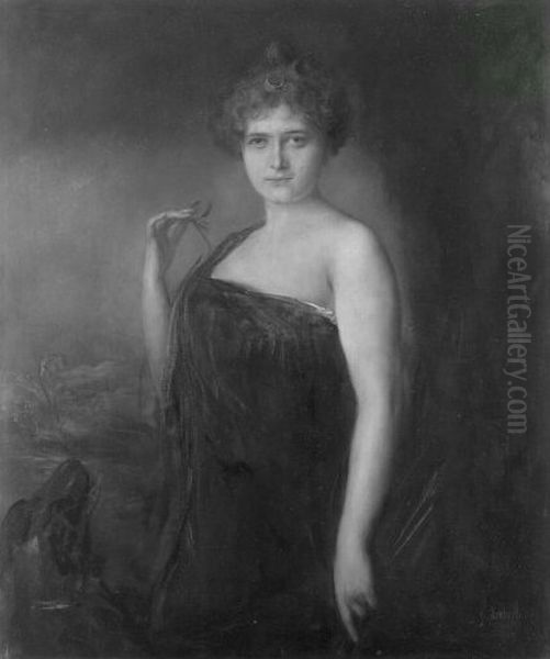 Damenportrat (als Diana) (Mrs. Berveridge) Oil Painting by Franz von Lenbach