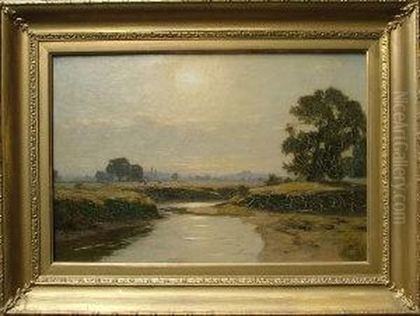 River Landscape With Cattle Oil Painting by David Cameron