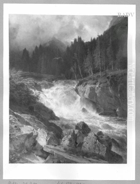 Wasserfall (im Hochgebirge) Oil Painting by Johann Gottfried Steffan