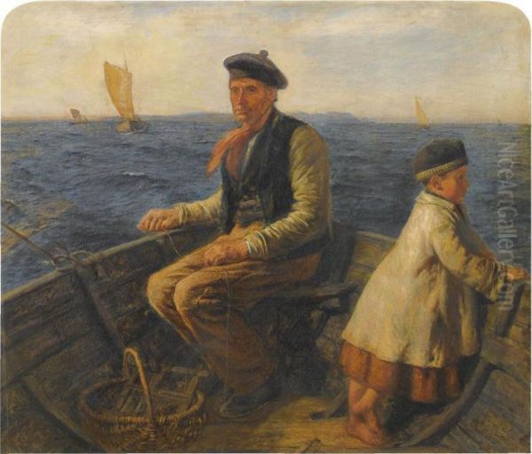 A Mackerel Fisher Oil Painting by Hugh Cameron