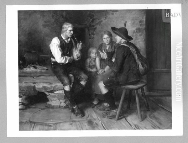 group of peasant people in a cottage Oil Painting by Franz Defregger