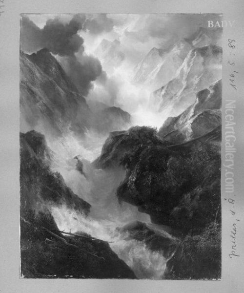 Torrent in the mountains Oil Painting by Friedrich Preller the Elder