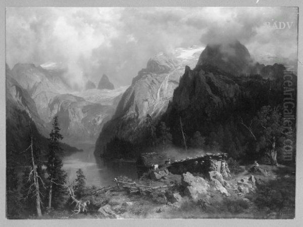 Gebirgslandschaft am Konigsee Oil Painting by August Wilhelm Leu