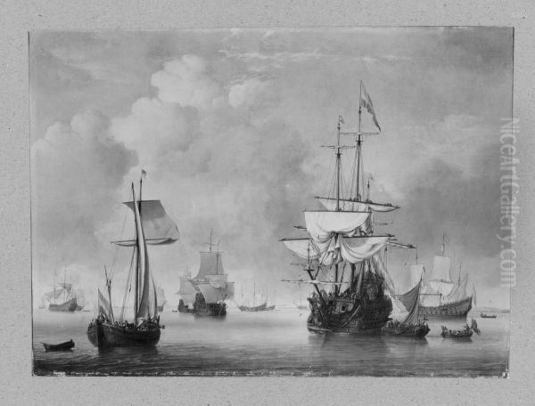 fleet at anchor Oil Painting by Willem van de Velde the Younger