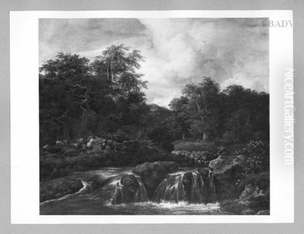 Waterfall with shepherds Oil Painting by Jacob Van Ruisdael