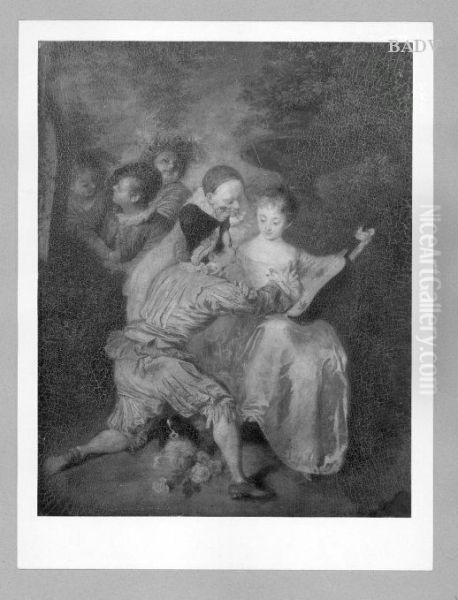 Uberraschte Gitarrenspielerin Oil Painting by Jean-Antoine Watteau