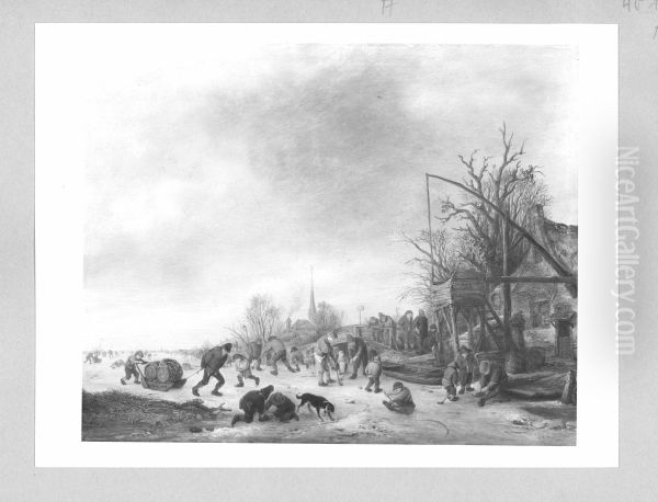 Winterlandschaft mit Bauernhaus und Staffage Oil Painting by Isaac Van Ostade