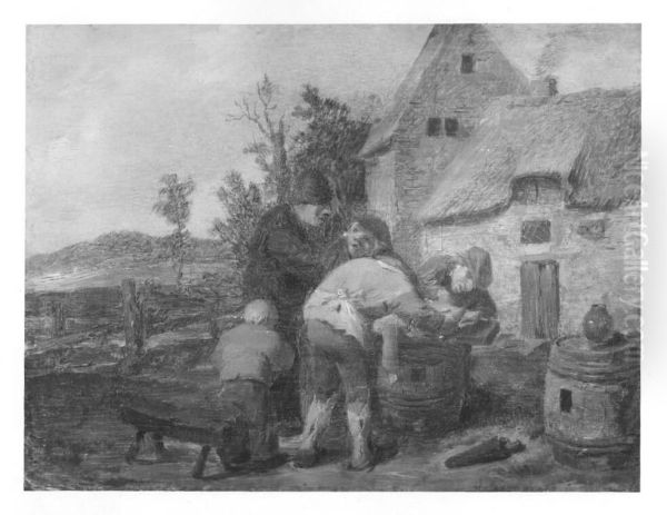 peasants with a slaughtered sow Oil Painting by Adriaen Brouwer