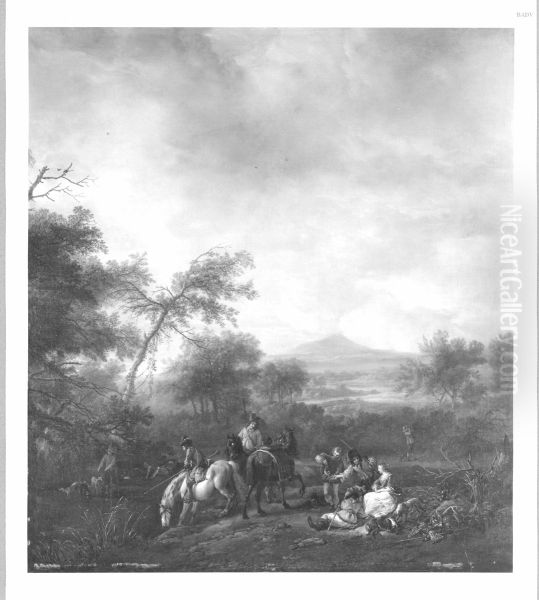 Landschaft mit Jagdgesellschaft Oil Painting by Philips Wouwerman