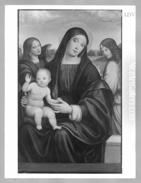 Madonna mit Kind und zwei Engeln Oil Painting by Francesco Francia